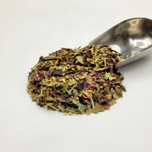 Tisane bio Calmorroïde herboristerie Docteur Sammut mélange de plantes médicinales pour le confort circulatoire avec pelle à thé.