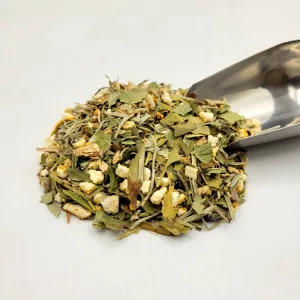 Tisane bio La Punchy du Docteur Sammut pour le tonus et la vitalité avec ingrédients naturels et pelle à thé.