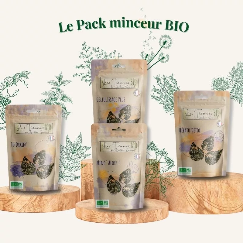 Pack minceur composé de 4 tisanes bio pour favoriser la détox et soutenir la perte de poids naturellement